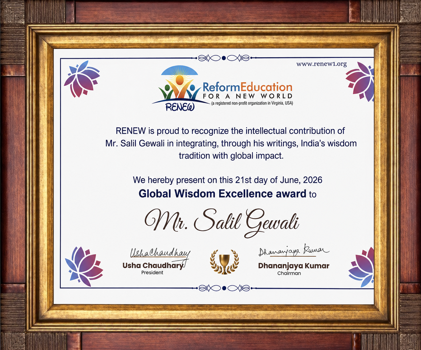 Shillong author Salil Gewali receives Global Wisdom Excellence Award in USA