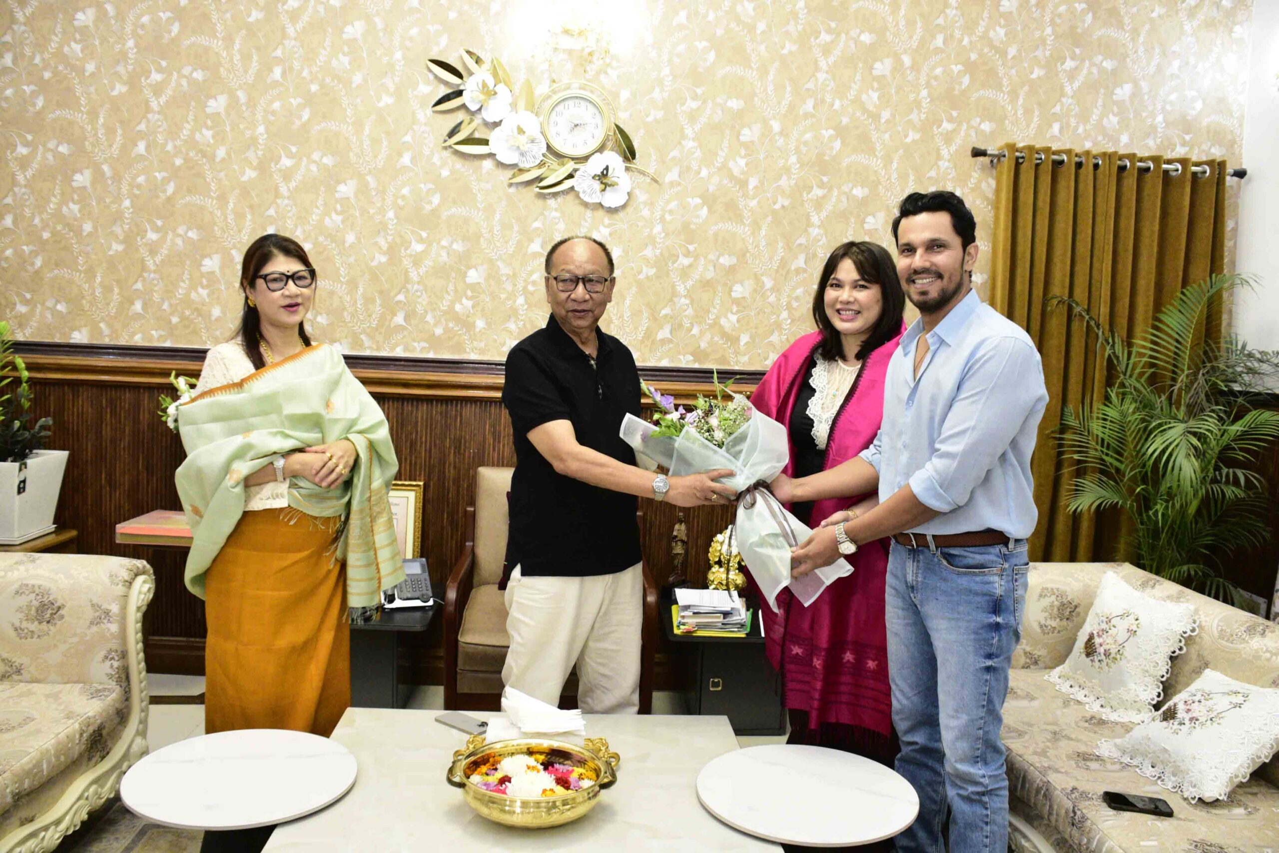 CM Khemchand meets Randeep Hooda and Lin Laishram