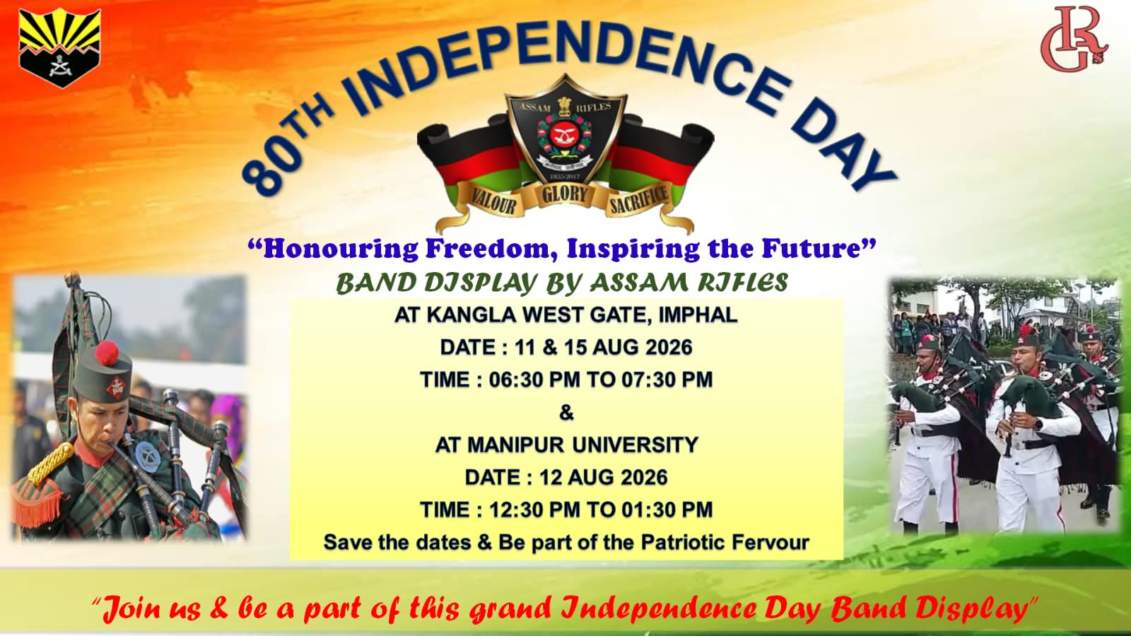Assam Rifles to host patriotic pipe band displays in Imphal west