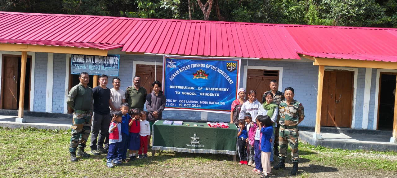 Assam Rifles distributes stationery to students in Chandel